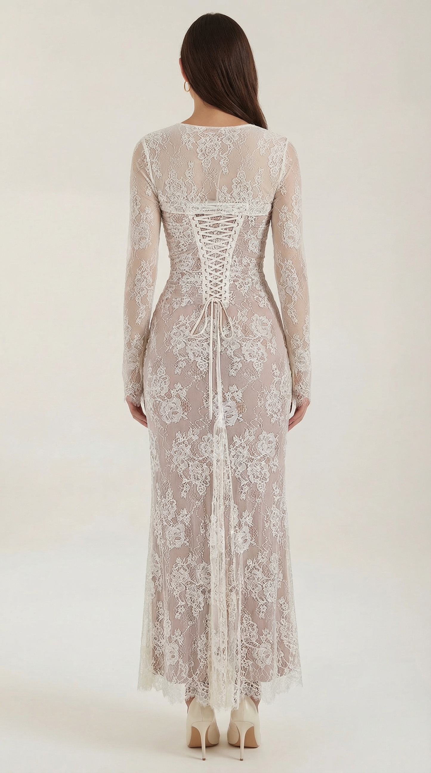 Lace Maxi Dress for Women - Elegant Long Dress with Sleeves - Perfect for Formal Events and Special Occasions
